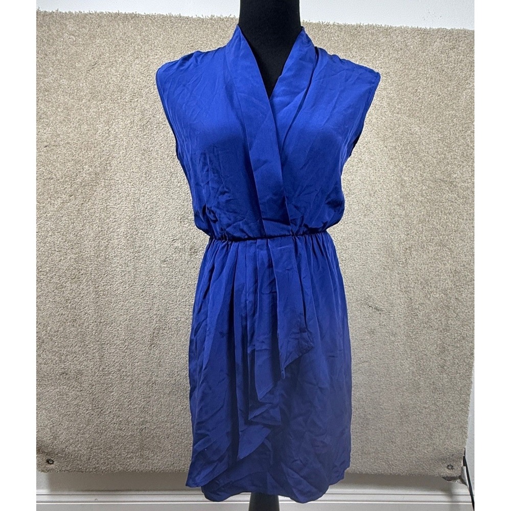 Akiko‎ Womens Small Royal Blue Sleeveless Faux Wrap Ruffle Drape Cocktail Dress